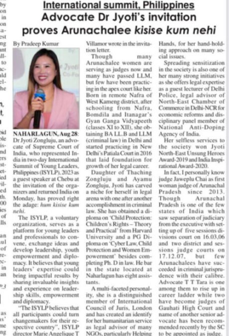 International summit, Philippines (Advocate dr. Jyoti’s invitation proves arunachalee kisses kum nahi